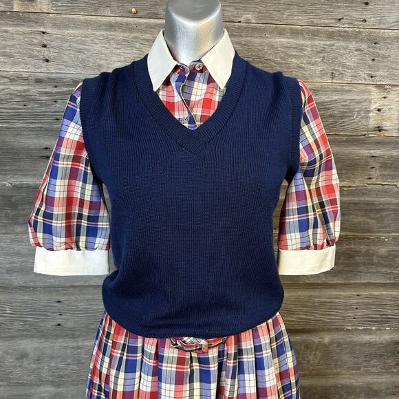 Vintage Americana Plaid Shirt Dress Set Serbin Marianne Women’s 8 Prep Academia - Picture 9 of 16